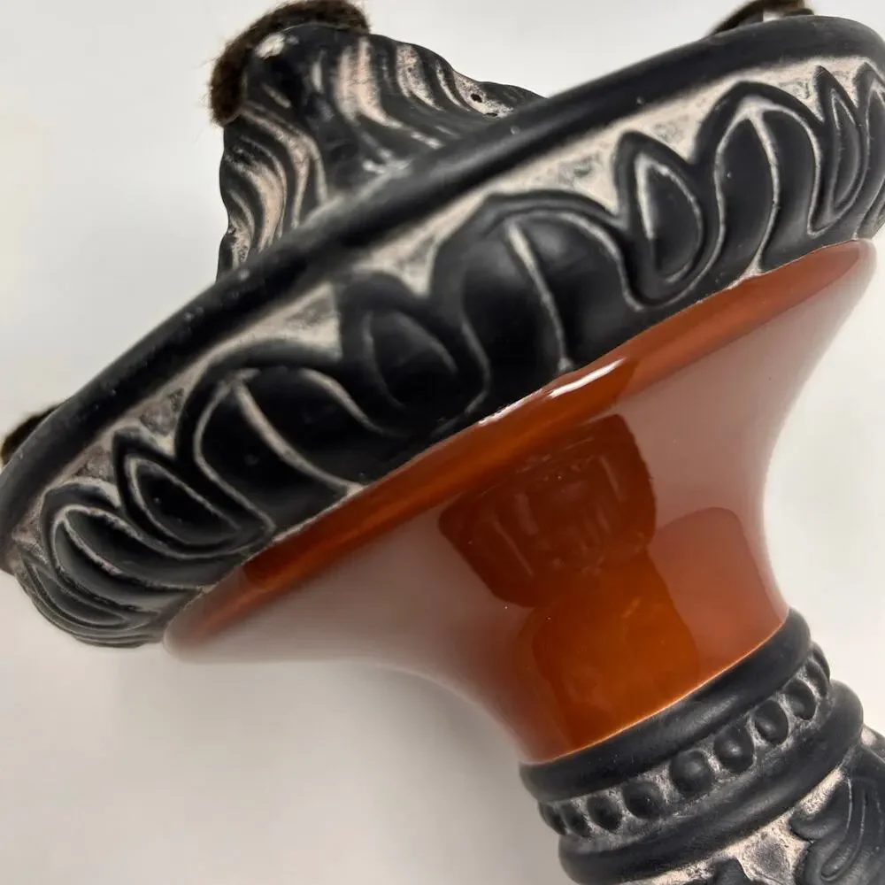 Nutmeg Small Candleholder‎ with Black Designs 13